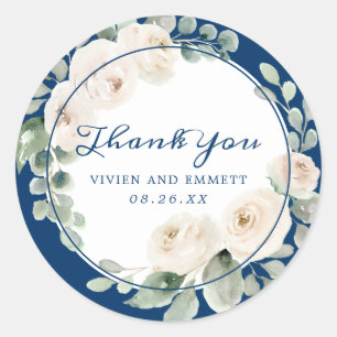 Adesivo Rosa Branca Floral no Casamento Azul Marinho Obrig