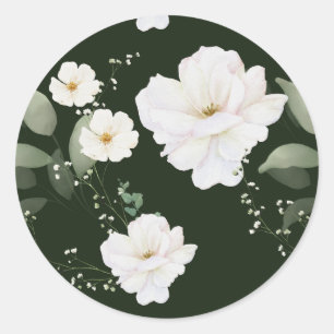 Adesivo Rosa branca sobre selos de envelopes Florais preto