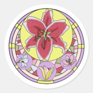 Adesivo Rosa Brilhante e Amarelo Vidro de flor lírio