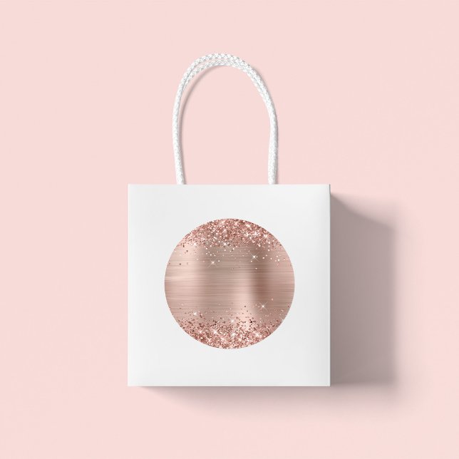 Adesivo Rosa Brilhante Folha de Ouro em Branco (Large Round Favor Stickers)