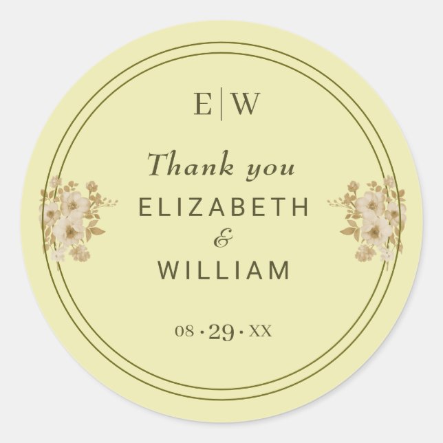 Adesivo Rosa - Casamento Amarelo Celestial Monograma (Frente)