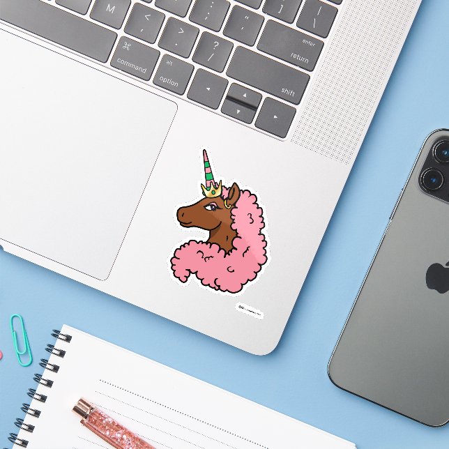 Adesivo Rosa claro Afro Unicorn (Notebook com iPhone)