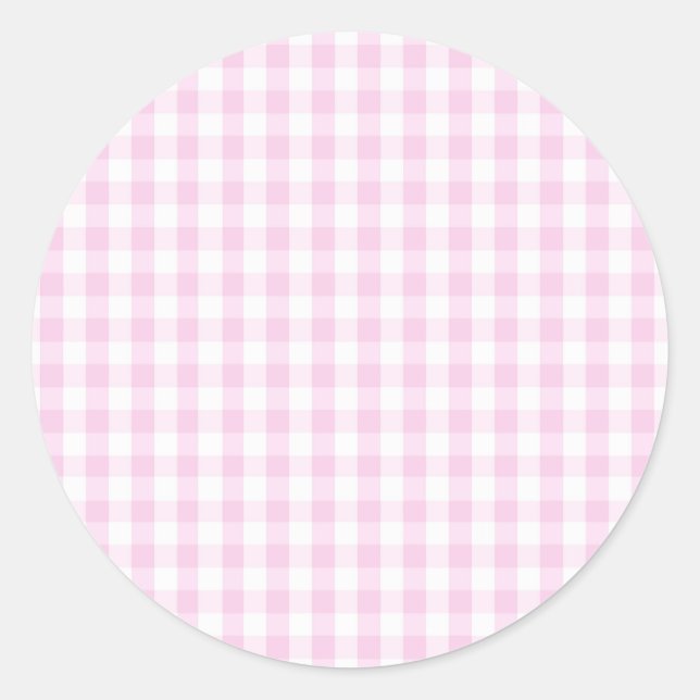 Adesivo rosa claro e padrão branco de gingham pré-molhado (Frente)