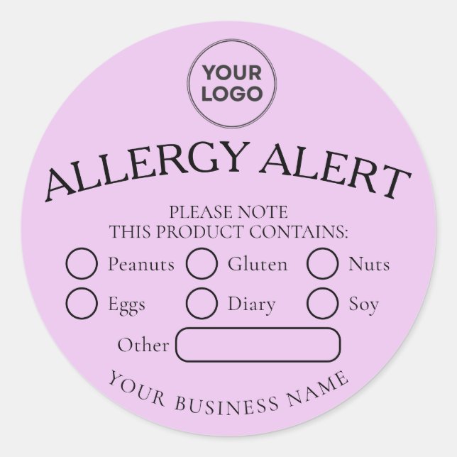 Adesivo Rosa claro Simples Comida Alergia Vinheta de Alert (Frente)