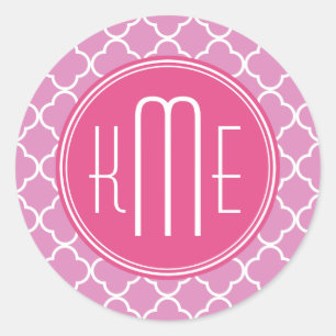 Adesivo Rosa cor-de-rosa Quatrefoil com monograma feito