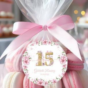 Adesivo Rosa Corado Dourado Mis Quince Quinceañera