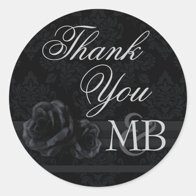 Adesivo Rosa de damasco preto Obrigado Monograma de adesiv (Frente)