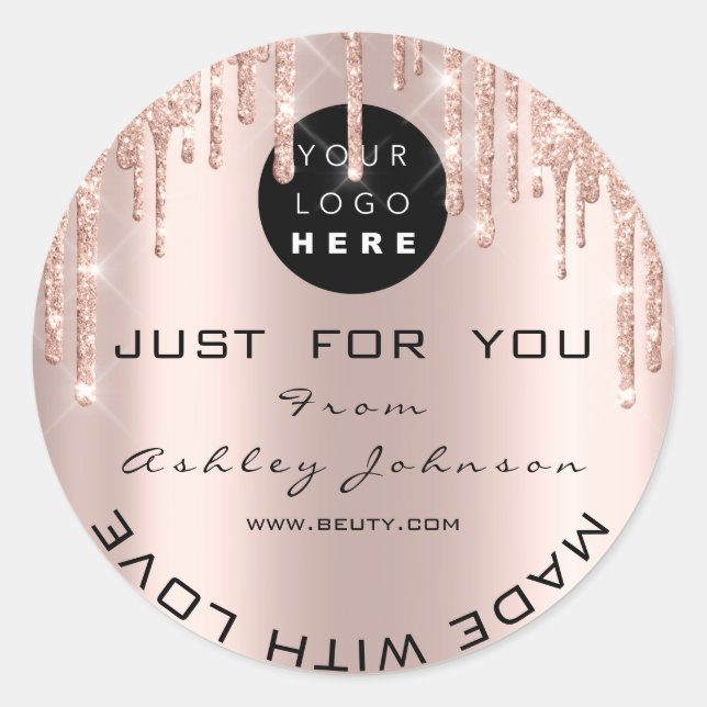 Adesivo Rosa De Logotipo Do Obrigado Com Brilho Dourado Co (Frente)