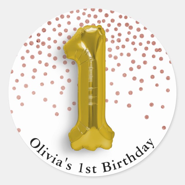 Adesivo Rosa de primeiro aniversario de Confetti e Balão d (Frente)