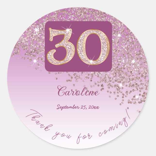 Adesivo Rosa de queda, brilho Dourado, Obrigados aniversár (Frente)