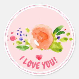 Adesivo Rosa de Watercolor eu te amo expressão