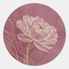 Adesivo Rosa Desbotado Arte Linear Floral Elegante Dourado