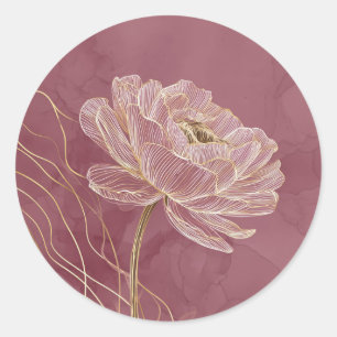 Adesivo Rosa Desbotado Arte Linear Floral Elegante Dourado