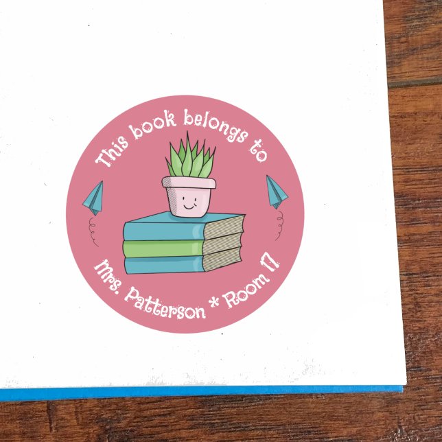 Adesivo Rosa Doodle Biblioteca de Sala de Aula Edi (Custom classroom library pink round sticker .)