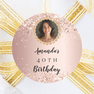Adesivo Rosa dourada de aniversário foto diamantes