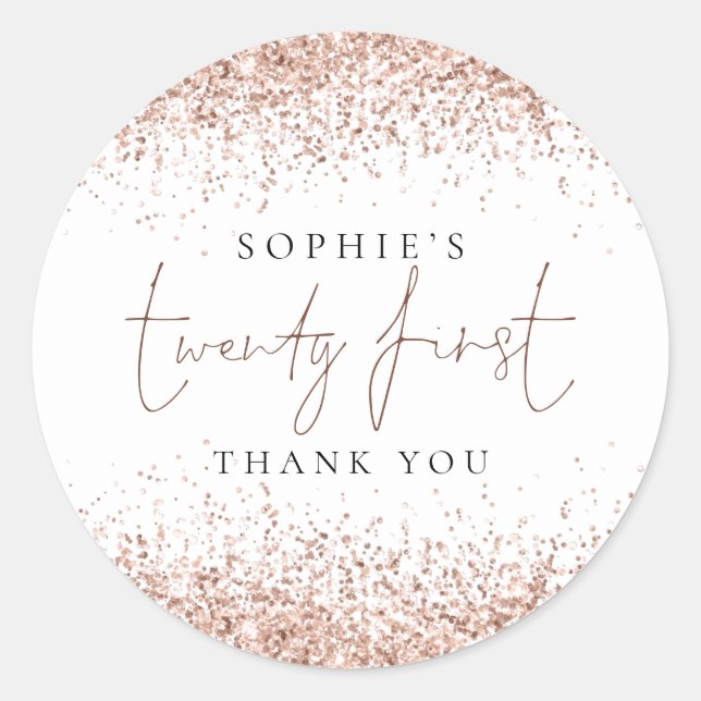 Adesivo Rosa Dourada Glitter Vinte Primeiro Aniversário Ob (Frente)