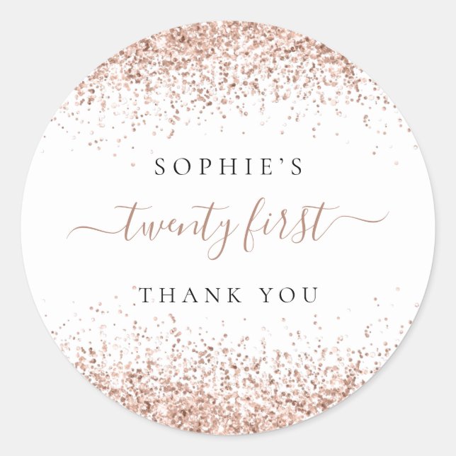 Adesivo Rosa Dourada Glitter Vinte Primeiro Aniversário Ob (Frente)