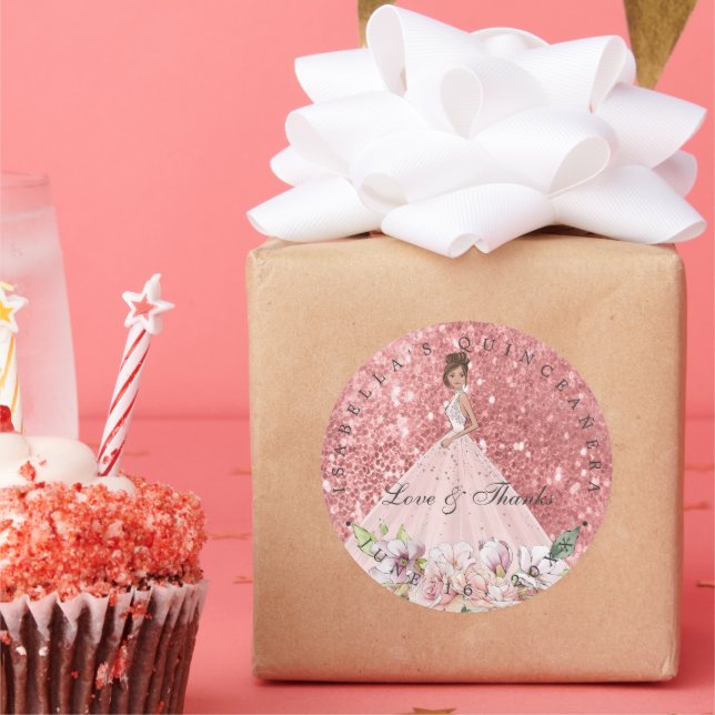 Adesivo Rosa Dourada Quinceañera Obrigado A Favor (Festa)