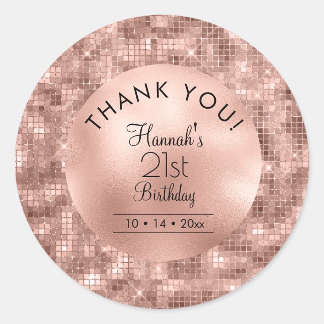 Adesivo Rosa Dourado aniversário de 21 anos personalize Ob (Frente)