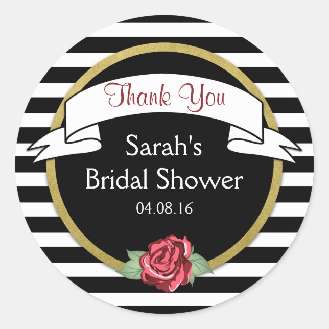 Adesivo Rosa Dourado Black Stripes Chá de panela Obrigado (Frente)