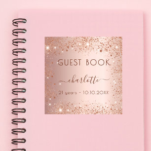 Adesivo Rosa dourado brilha aniversário Guest Book