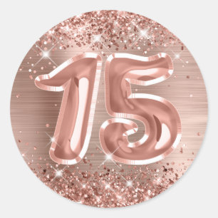 Adesivo Rosa Dourado Brilhante Número 15 Aniversário