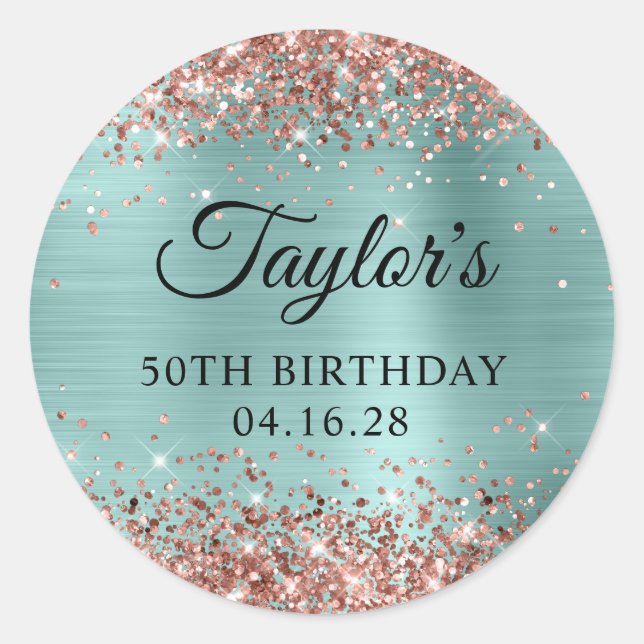 Adesivo Rosa Dourado brilhante turquesa pálida 50º Anivers (Frente)