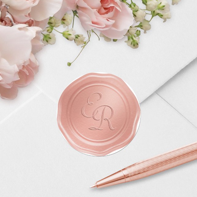 Adesivo Rosa Dourado Casamento Monograma Faux Cera Seal (Criador carregado)