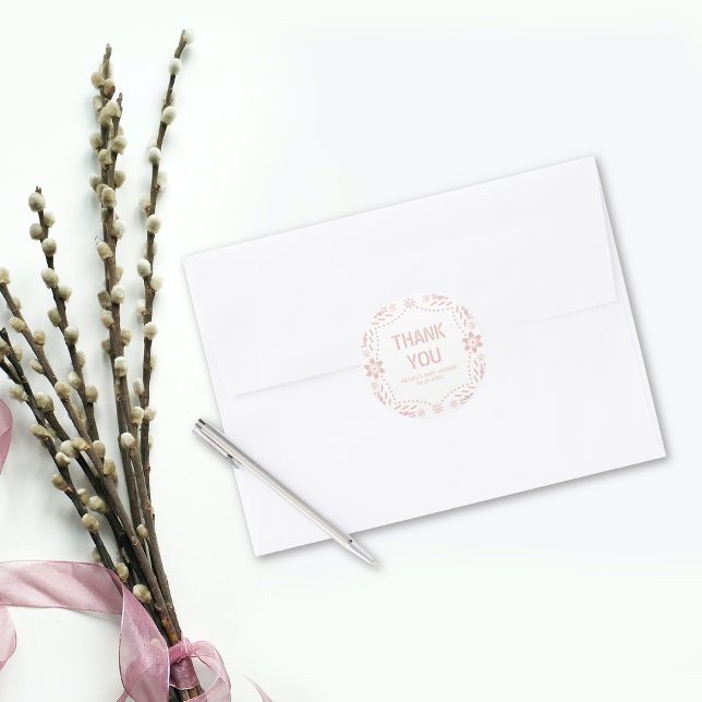 Adesivo Rosa dourado cor-de-rosa picado Obrigado Chá de fr (Criador carregado)