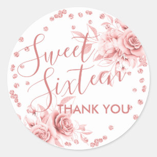 Adesivo Rosa Dourado Doce 16 Obrigado Brilhante