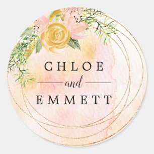 Adesivo Rosa Dourado e Favor de Casamento de Cor de Água R
