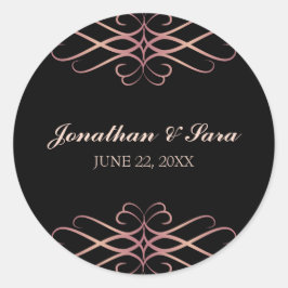 Adesivo Rosa Dourado e Negro, Casamento Personalizado Eleg