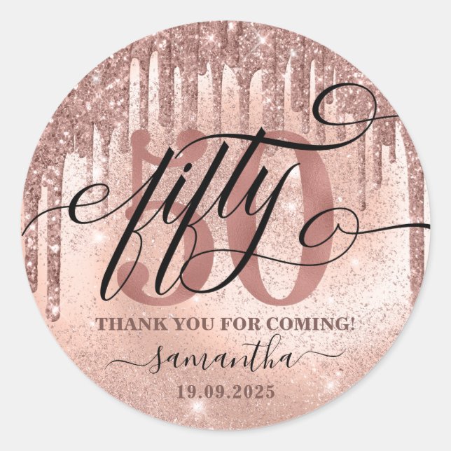 Adesivo Rosa Dourado Faux Glitter & Foil 50ª Festa de aniv (Frente)