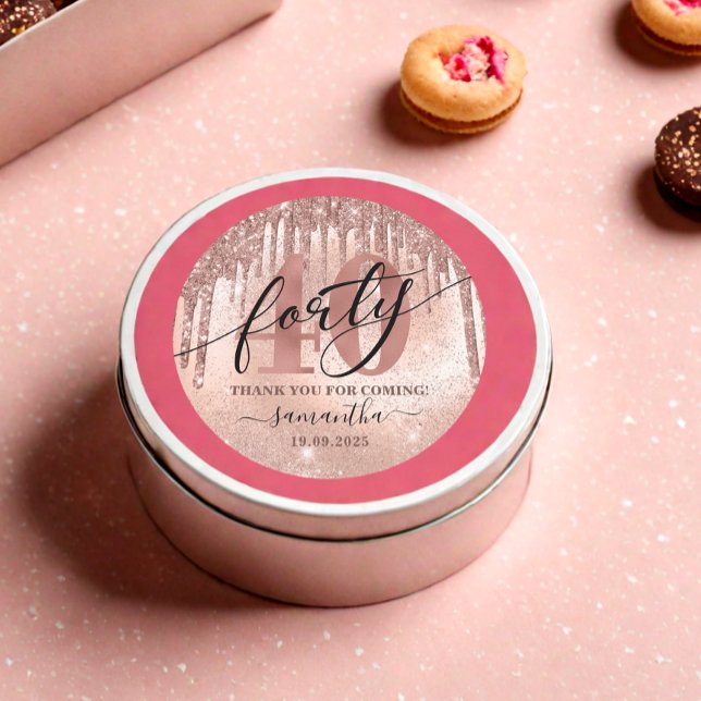 Adesivo Rosa Dourado Faux Glitter & Foil aniversário de 40 (Criador carregado)