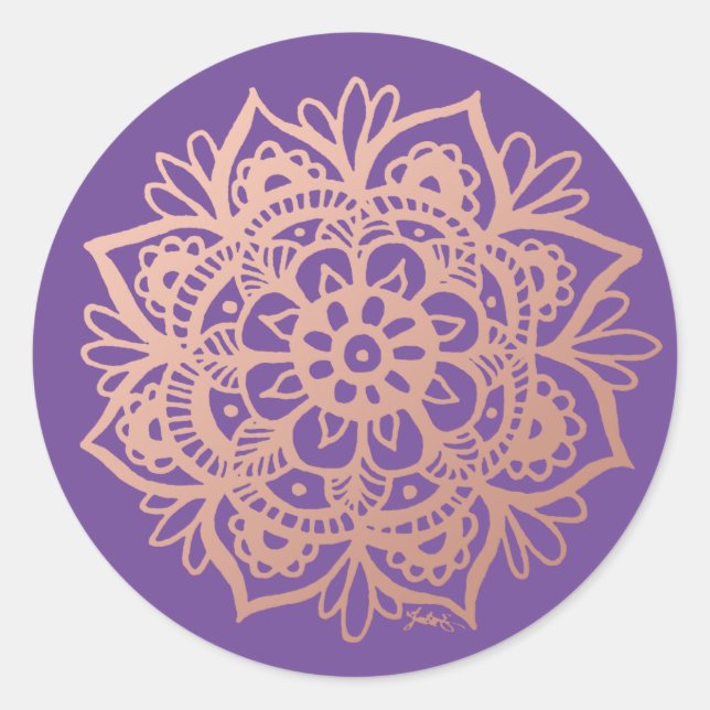 Adesivo Rosa Dourado Flor de Mandala em Roxo (Frente)