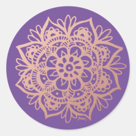 Adesivo Rosa Dourado Flor de Mandala em Roxo