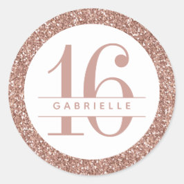 Adesivo Rosa Dourado Glitter 16º Aniversário Personalizado
