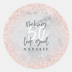 Adesivo Rosa dourado glitter 50º obrigado de aniversário