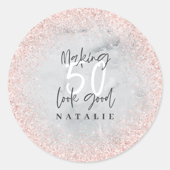 Adesivo Rosa dourado glitter 50º obrigado de aniversário a (Frente)