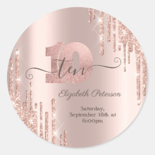 Adesivo Rosa Dourado Glitter Drips Rosa Dourado 10º Aniver