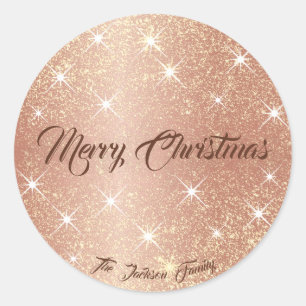 Adesivo Rosa Dourado Glitter Stars Nome Personalizado Xmas