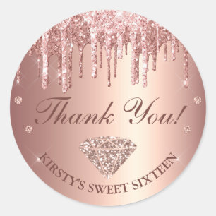 Adesivo Rosa Dourado Gotejando Brilho & Diamante Sweet 16