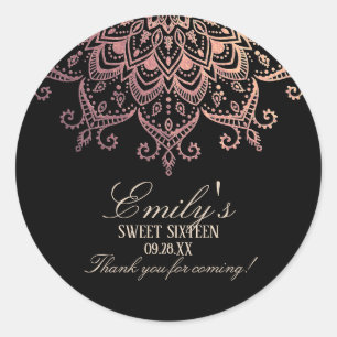 Adesivo Rosa Dourado Mandala Sweet 16 Obrigado