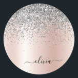 Adesivo Rosa Dourado - Monograma brilhante cor-de-rosa<br><div class="desc">Rosa Dourado - Folha cor-de-rosa e folha de papel escamoteada, esfregando o nome do monograma de metal e etiquetas de endereço do adesivo do papel inicial. Isto faz o doce e perfeito aniversário de 16 anos, casamento, chá de panela, aniversário, chá de fraldas ou festa de solteira presente para alguém...</div>