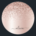 Adesivo Rosa Dourado - Monograma de Nome em Brilho Rosa Be<br><div class="desc">Rosa Dourado - Etiquetas de Endereço em Adesivo de Papel com Monograma de Nome e Inicial em Brilho Rosa Bege Falso com Metal Brilhante e Faísca. Isso torna o presente perfeito para aniversário de 16 anos, casamento, chá de noiva, aniversário de casamento, chá de bebê ou despedida de solteira para...</div>