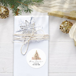 Adesivo Rosa Dourado Nome da Árvore Feliz Natal