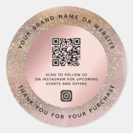 Adesivo Rosa Dourado Pastel Glitter Obrigado Código QR