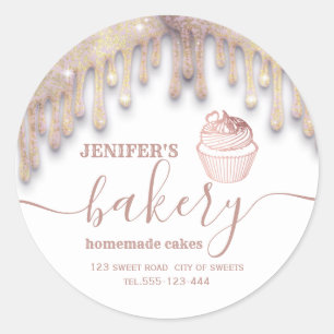 Adesivo Rosa dourado pinga cupcakes e doces caseiros