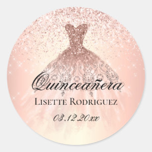 Adesivo Rosa Dourado Quinceanera Personalizado