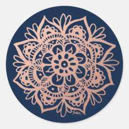 Adesivo Rosa Dourado Rosa Azul Escuro Flor Mandala